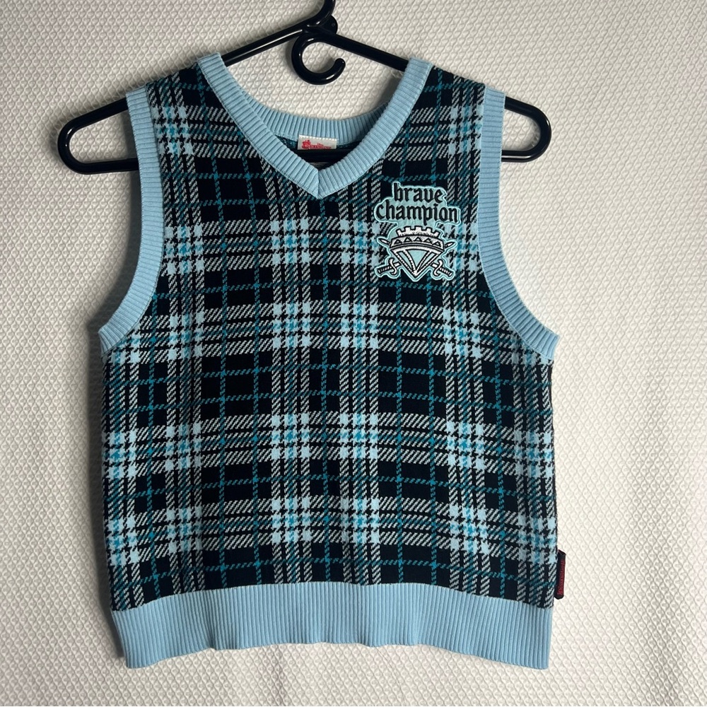 Disney Descendent Blue Plaid Sweater Vest Girls Size XL 14-16 Preppy Scholar